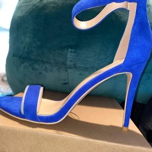Size 12, blue and black suede stilettos